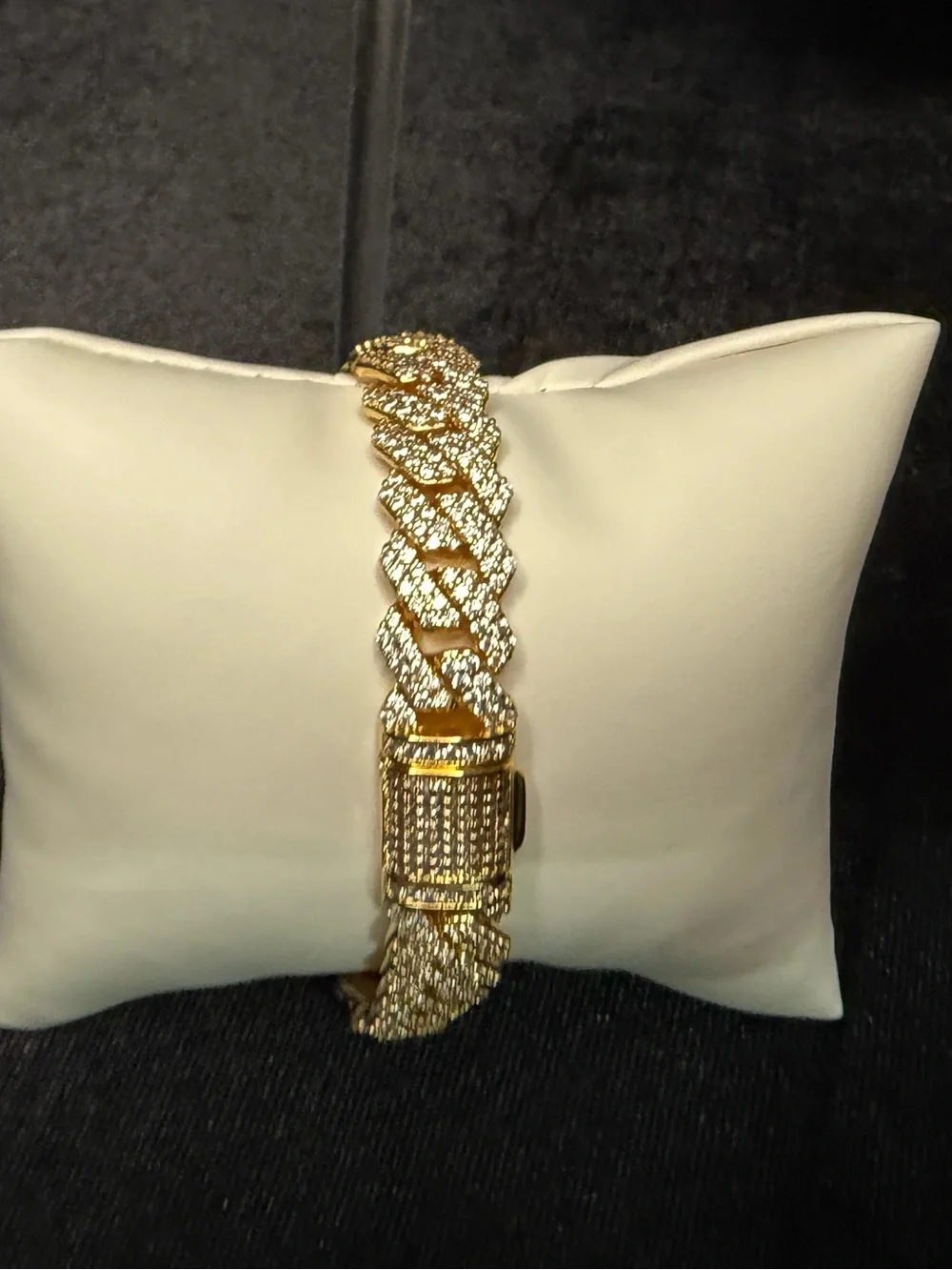 14K Stamped Gold Finish AAA CZ Iced Out Cuban Link 8in 12MM Bracelet Lock Box